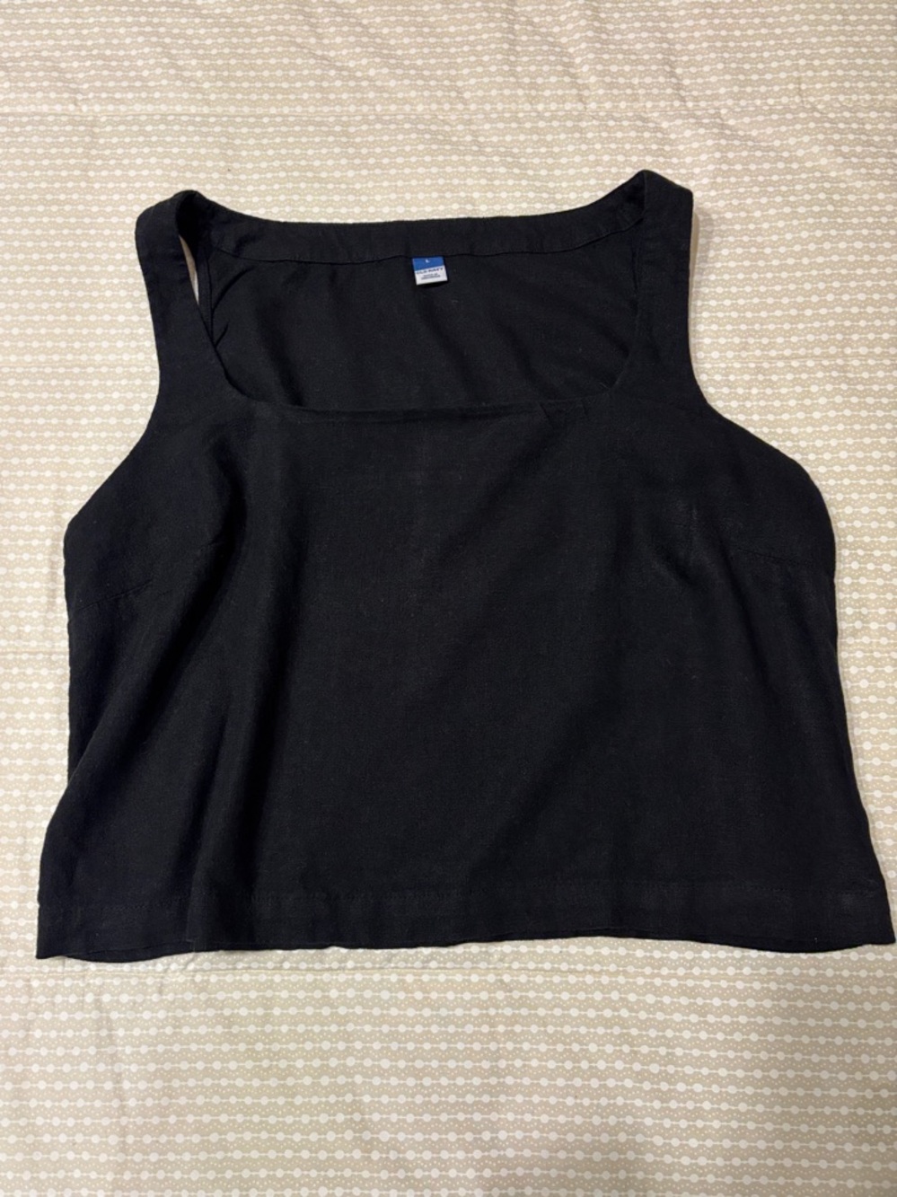 Old Navy Cropped Square-Neck Linen-Blend Top Blouse Black Size L
